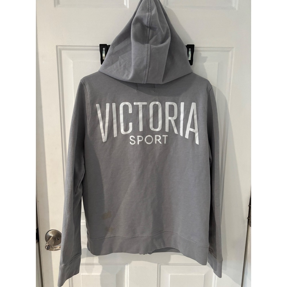 Victoria Sport‎ Gray Full Zip Hoodie Sweatshirt Womens Size L Pockets - Picture 3 of 5